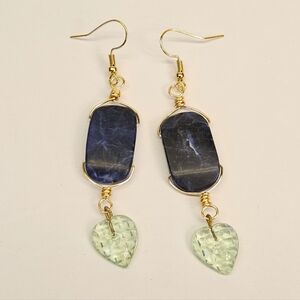 Sodalite And Leaf Beaded Dangle Earrings